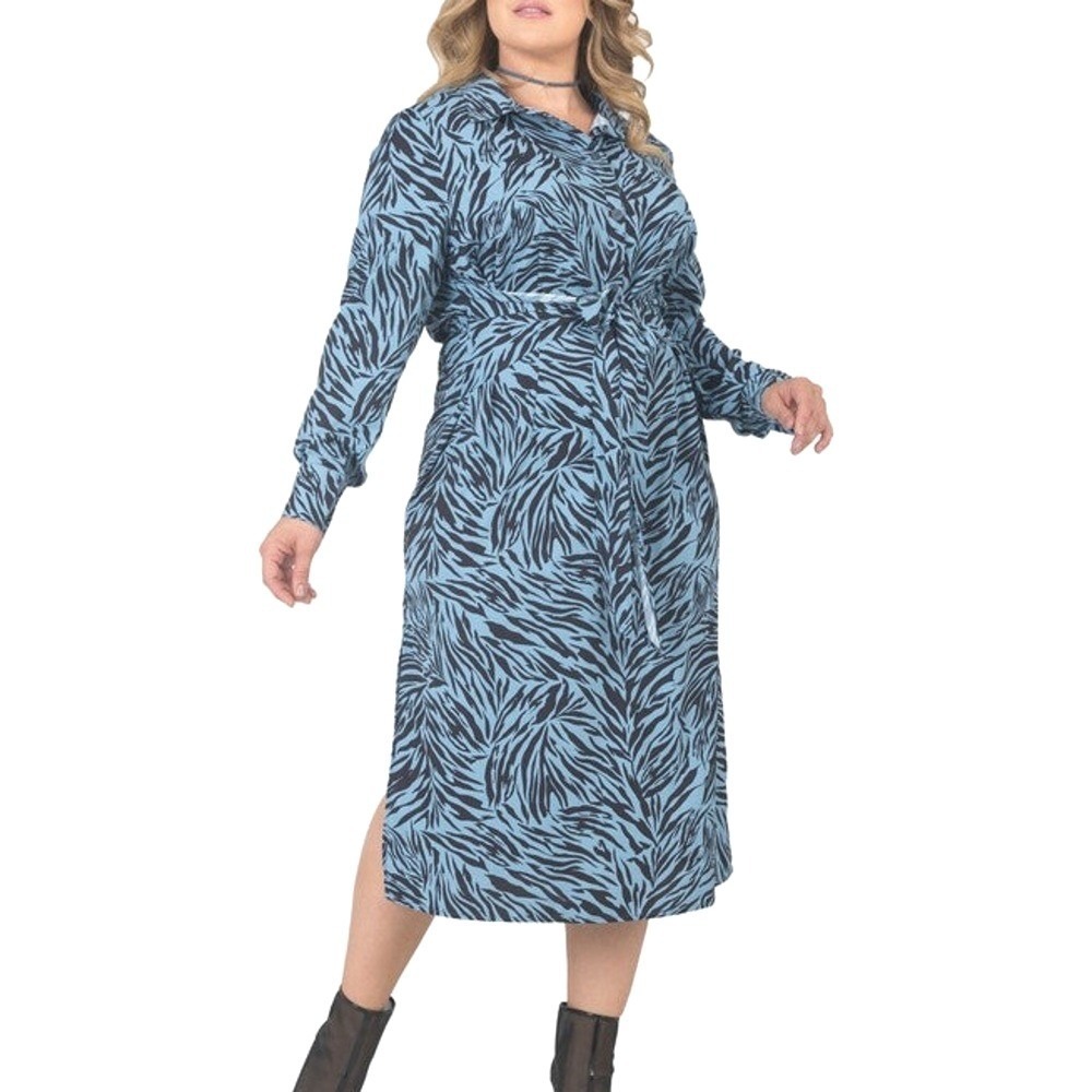 Standards‎ & Practices Blue Zebra Print Tie-Waist Midi Dress size 2X
